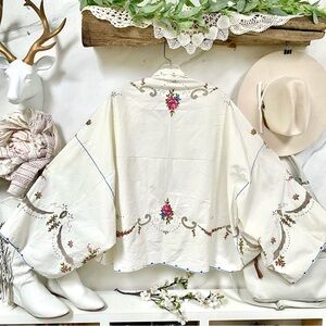Artisan farmhouse embroidered floral detailing gypsy sleeves boho cover up